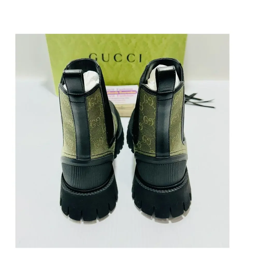 NIB Gucci GG 10.5 US 11 Jacquard Canvas Chelsea Ankle Boot Green Black $1,150